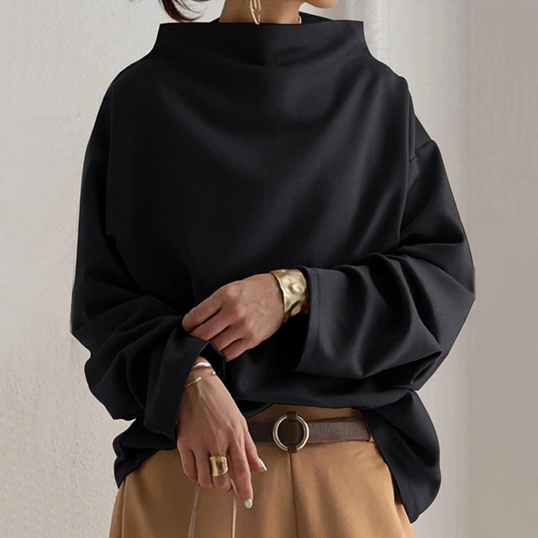 Women's Oversized Mock-Neck Knitted Sweater Batwing Pullover Top