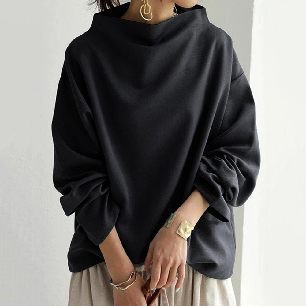 Women's Oversized Mock-Neck Knitted Sweater Batwing Pullover Top