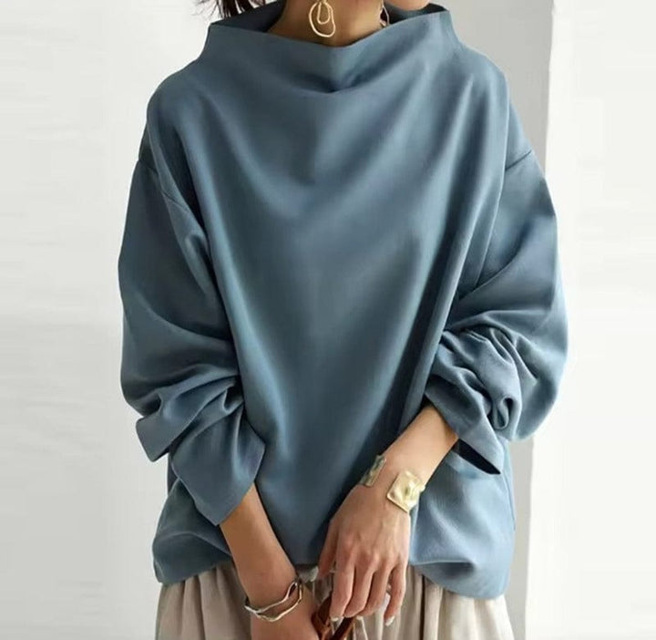 Women's Oversized Mock-Neck Knitted Sweater Batwing Pullover Top