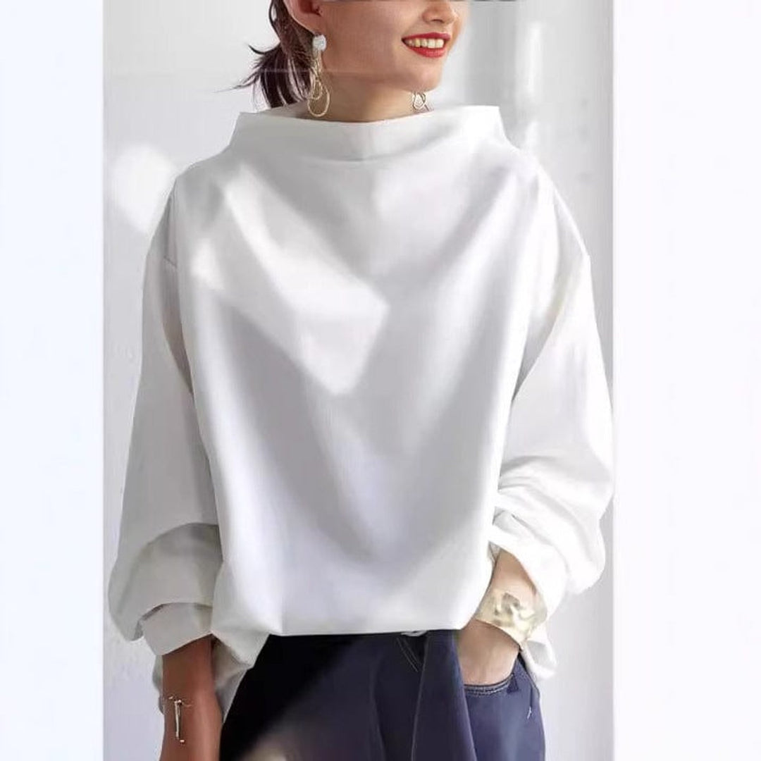Women's Oversized Mock-Neck Knitted Sweater Batwing Pullover Top