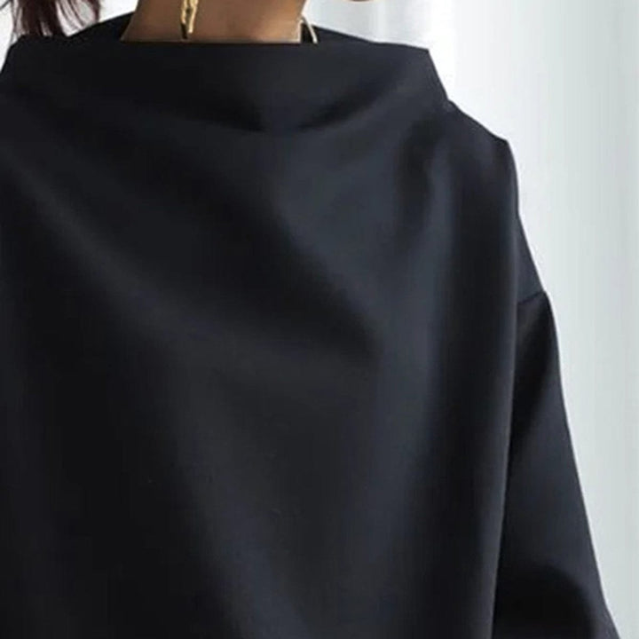 Women's Oversized Mock-Neck Knitted Sweater Batwing Pullover Top