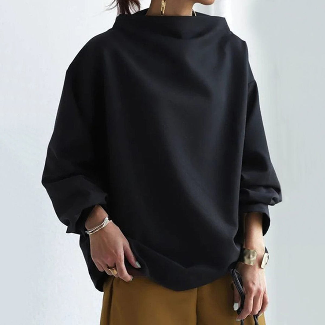 Women's Oversized Mock-Neck Knitted Sweater Batwing Pullover Top