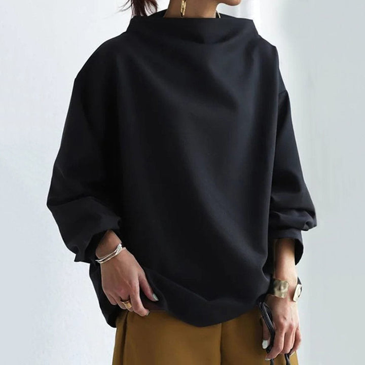 Women's Oversized Mock-Neck Knitted Sweater Batwing Pullover Top