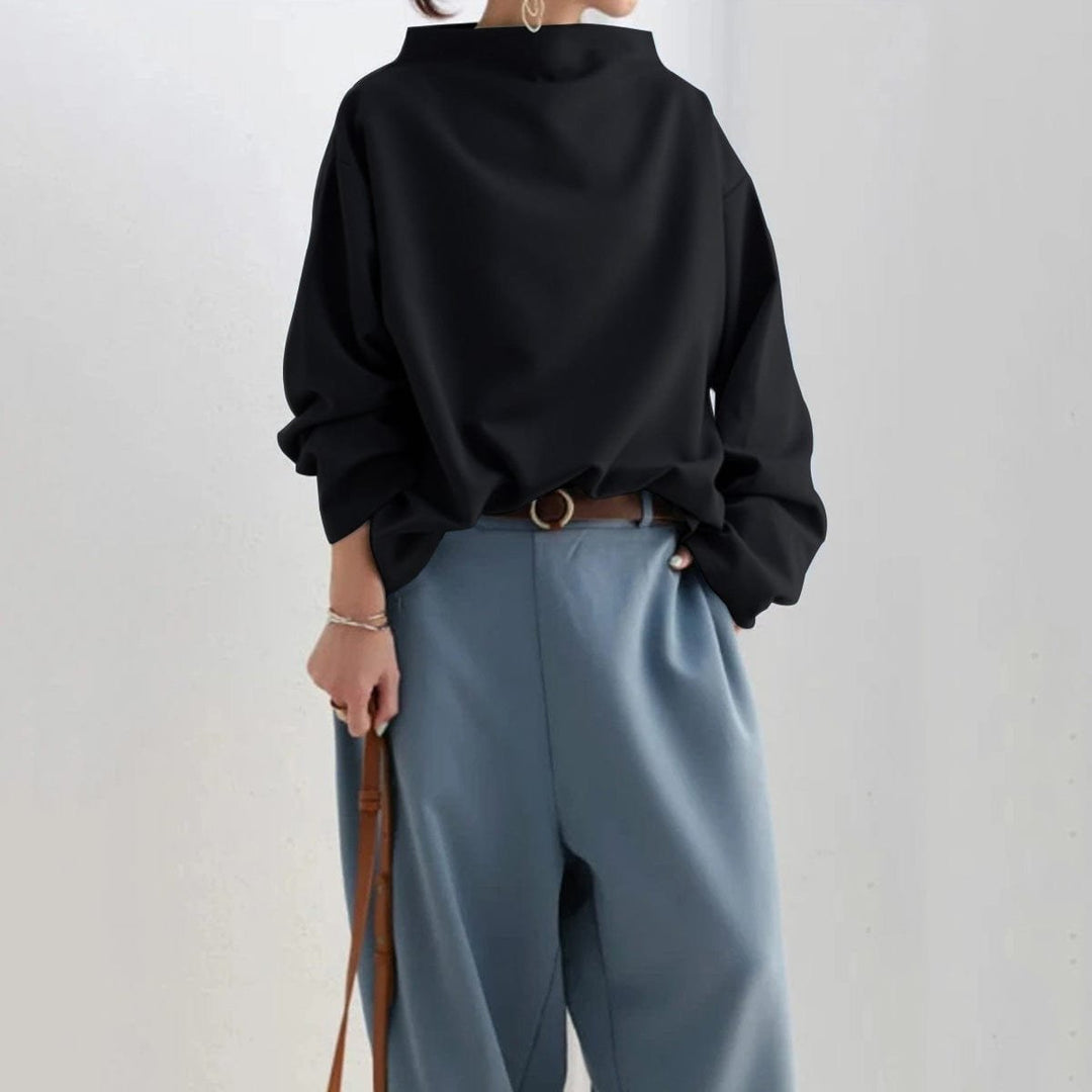 Women's Oversized Mock-Neck Knitted Sweater Batwing Pullover Top