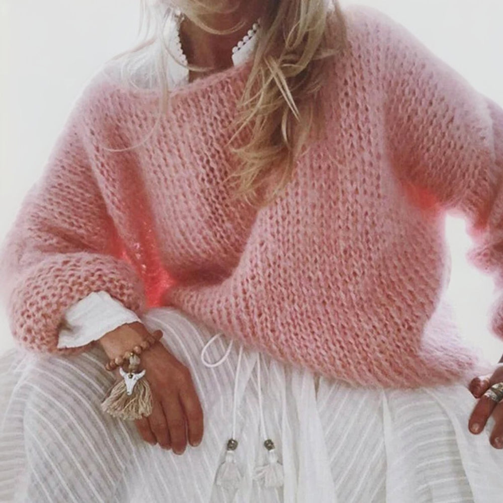 Women's Oversized Mohair Blend Knitted Sweater Jumper