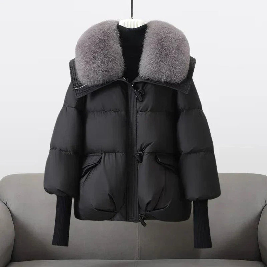 Women's Oversized Quilted Faux Fur Coat Knit Cuff Puffer Jacket