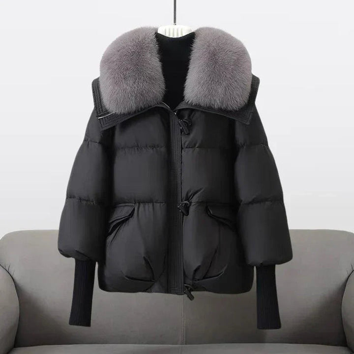 Women's Oversized Quilted Faux Fur Coat Knit Cuff Puffer Jacket