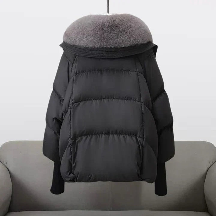 Women's Oversized Quilted Faux Fur Coat Knit Cuff Puffer Jacket