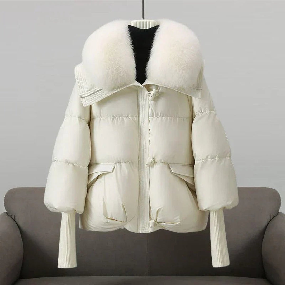 Women's Oversized Quilted Faux Fur Coat Knit Cuff Puffer Jacket