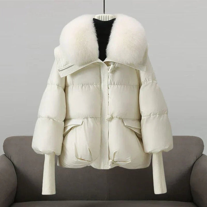 Women's Oversized Quilted Faux Fur Coat Knit Cuff Puffer Jacket