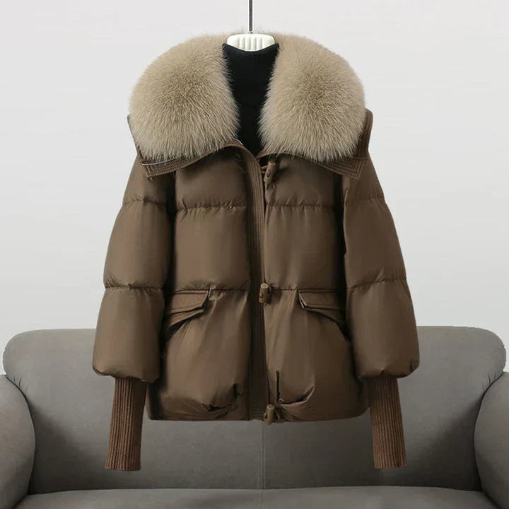 Women's Oversized Quilted Faux Fur Coat Knit Cuff Puffer Jacket