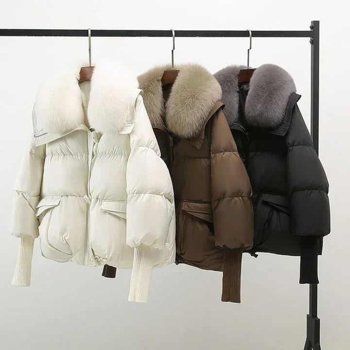 Women's Oversized Quilted Faux Fur Coat Knit Cuff Puffer Jacket