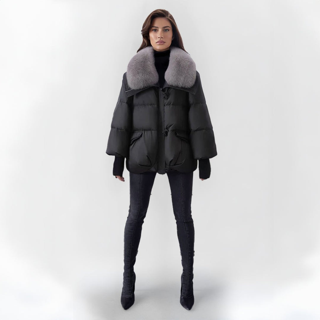 Women's Oversized Quilted Faux Fur Coat Knit Cuff Puffer Jacket