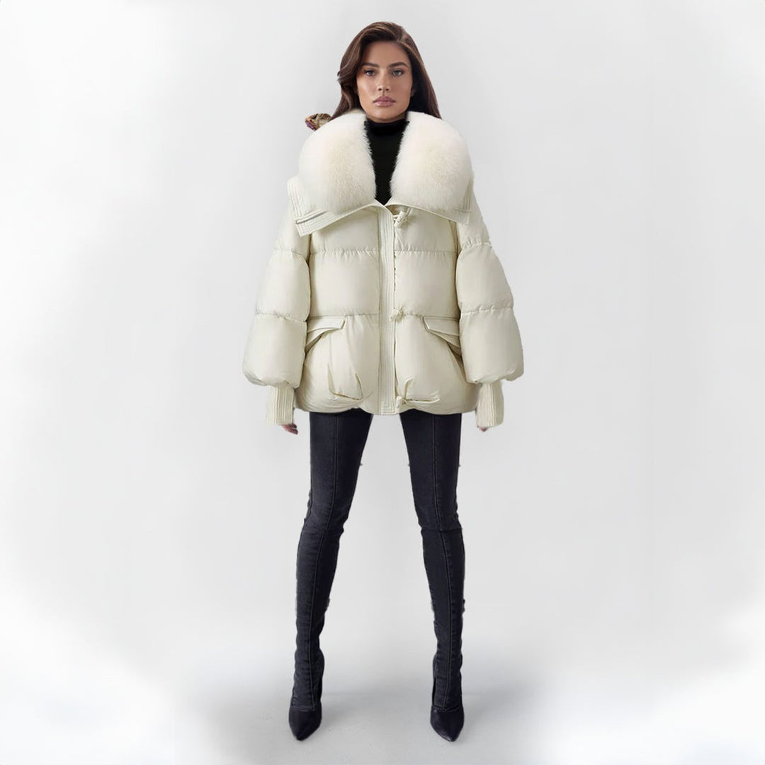 Women's Oversized Quilted Faux Fur Coat Knit Cuff Puffer Jacket