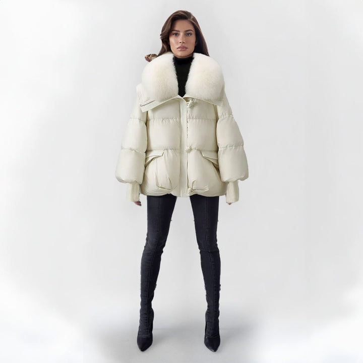 Women's Oversized Quilted Faux Fur Coat Knit Cuff Puffer Jacket