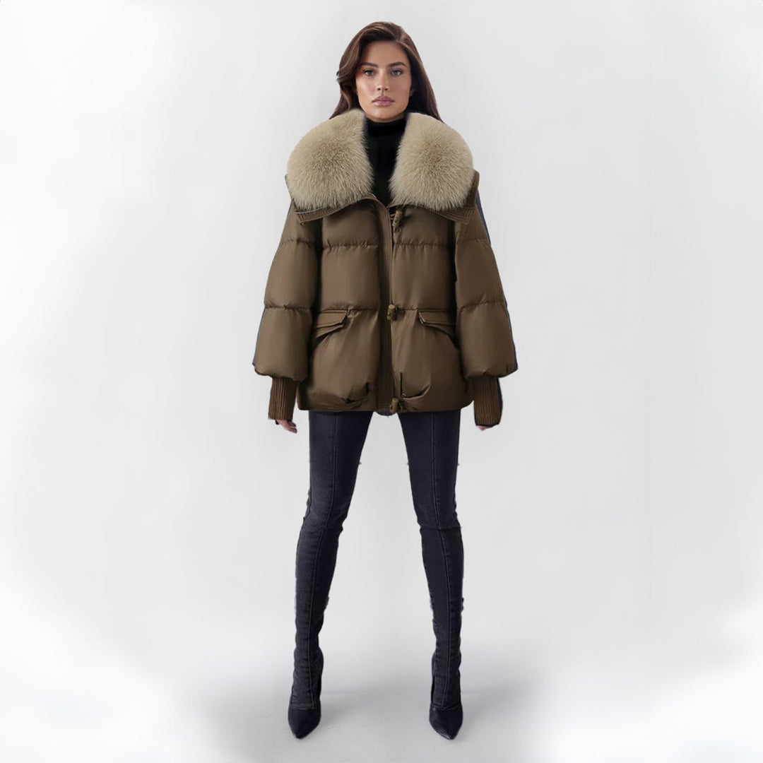 Women's Oversized Quilted Faux Fur Coat Knit Cuff Puffer Jacket