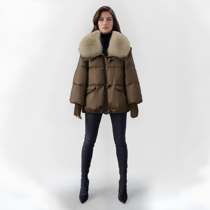 Women's Oversized Quilted Faux Fur Coat Knit Cuff Puffer Jacket