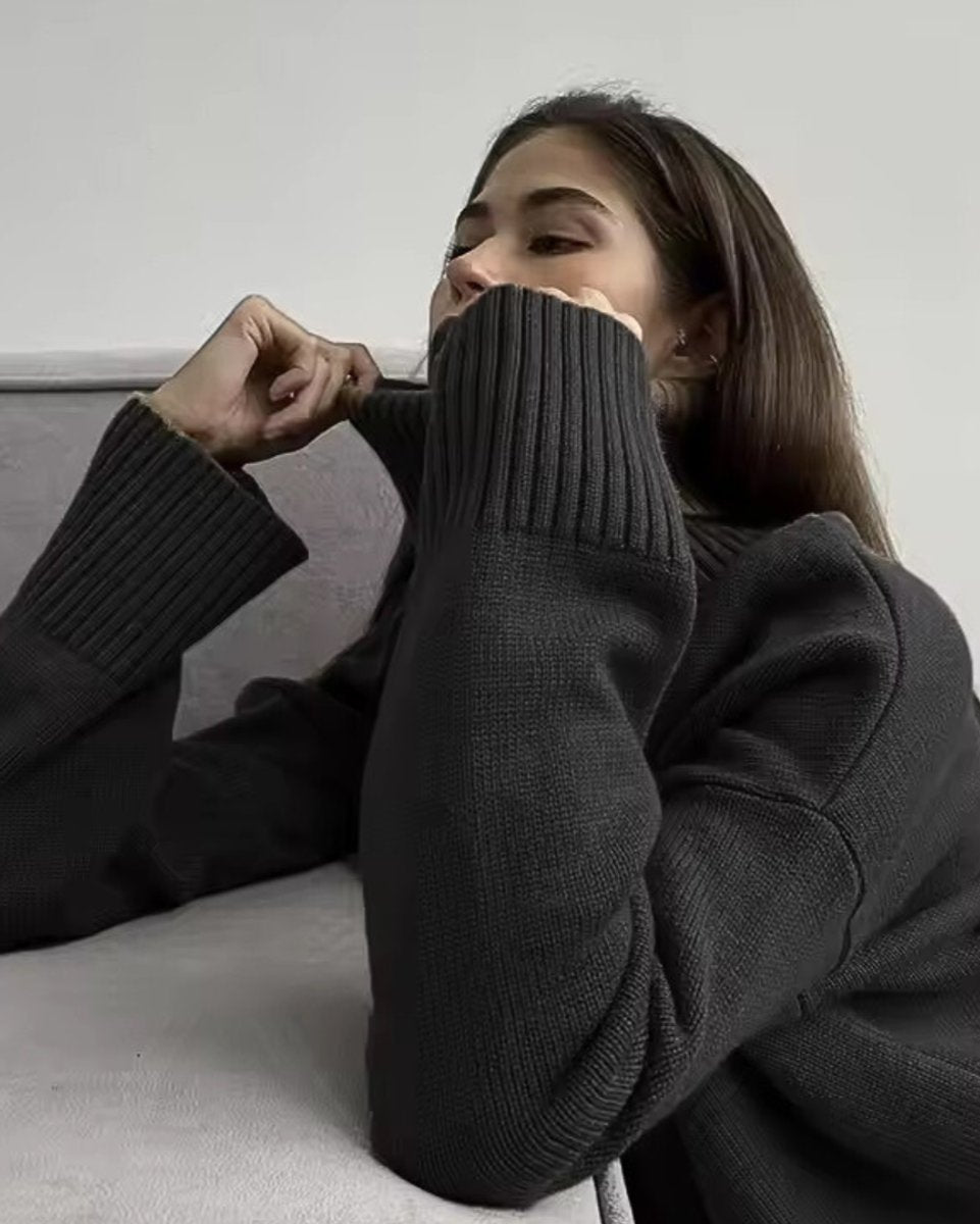 Women's Oversized Ribbed-Cuff Knit Turtleneck Jumper