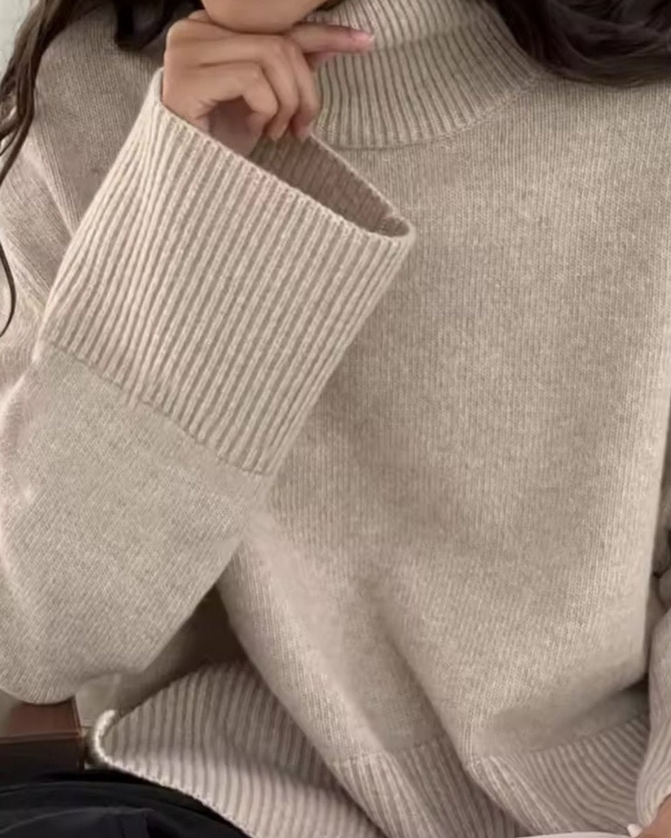Women's Oversized Ribbed-Cuff Knit Turtleneck Jumper