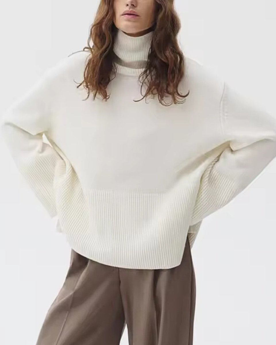 Women's Oversized Ribbed-Cuff Knit Turtleneck Jumper