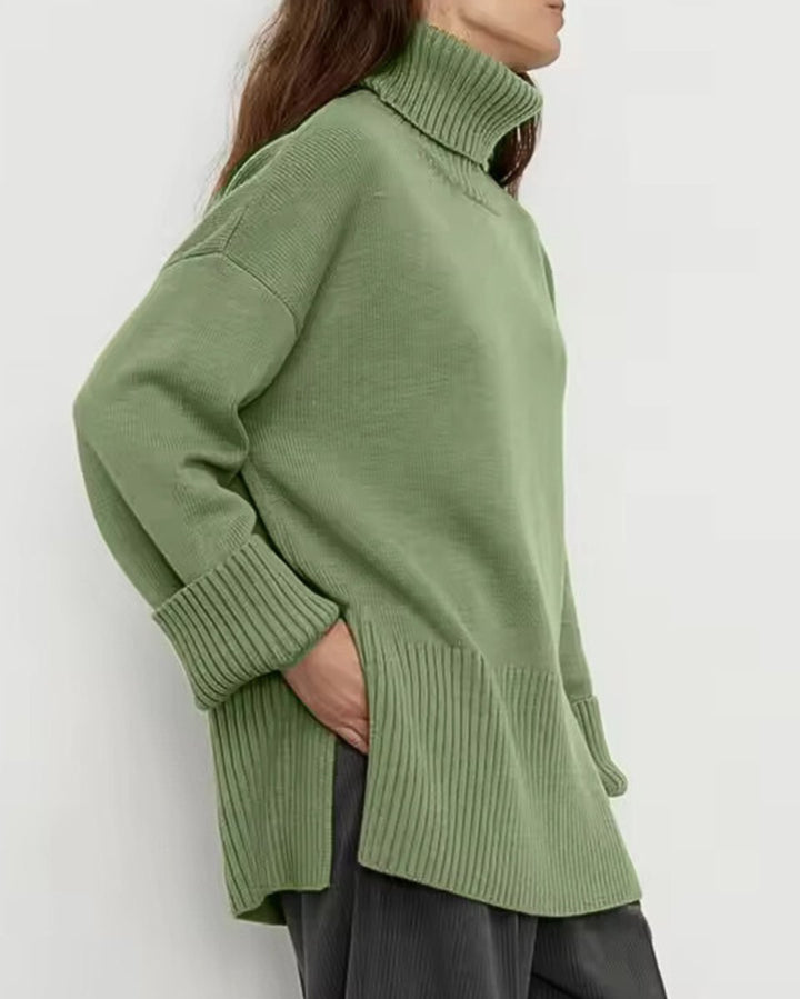 Women's Oversized Ribbed-Cuff Knit Turtleneck Jumper