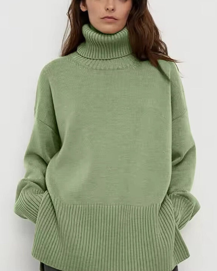 Women's Oversized Ribbed-Cuff Knit Turtleneck Jumper