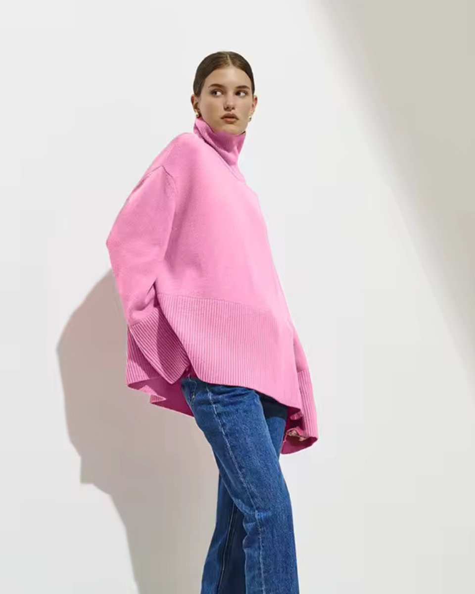 Women's Oversized Ribbed-Cuff Knit Turtleneck Jumper