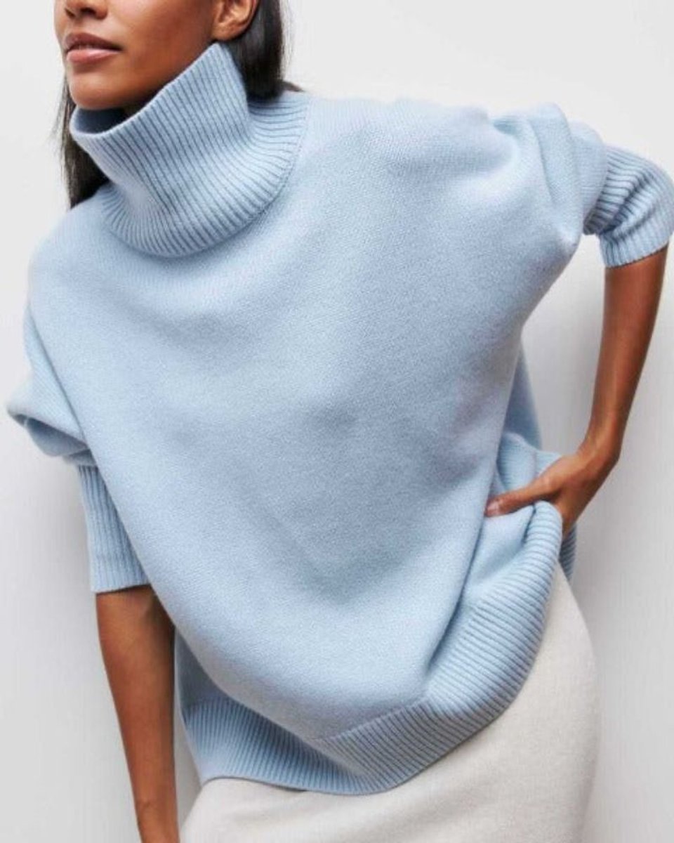 Women's Oversized Ribbed-Trim Knit Turtleneck Jumper
