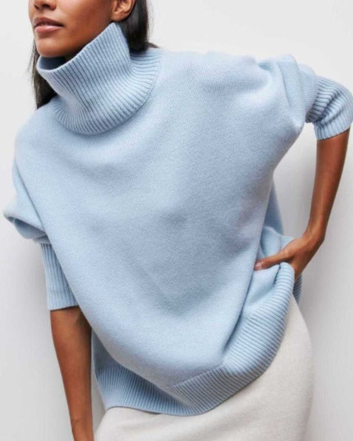 Women's Oversized Ribbed-Trim Knit Turtleneck Jumper
