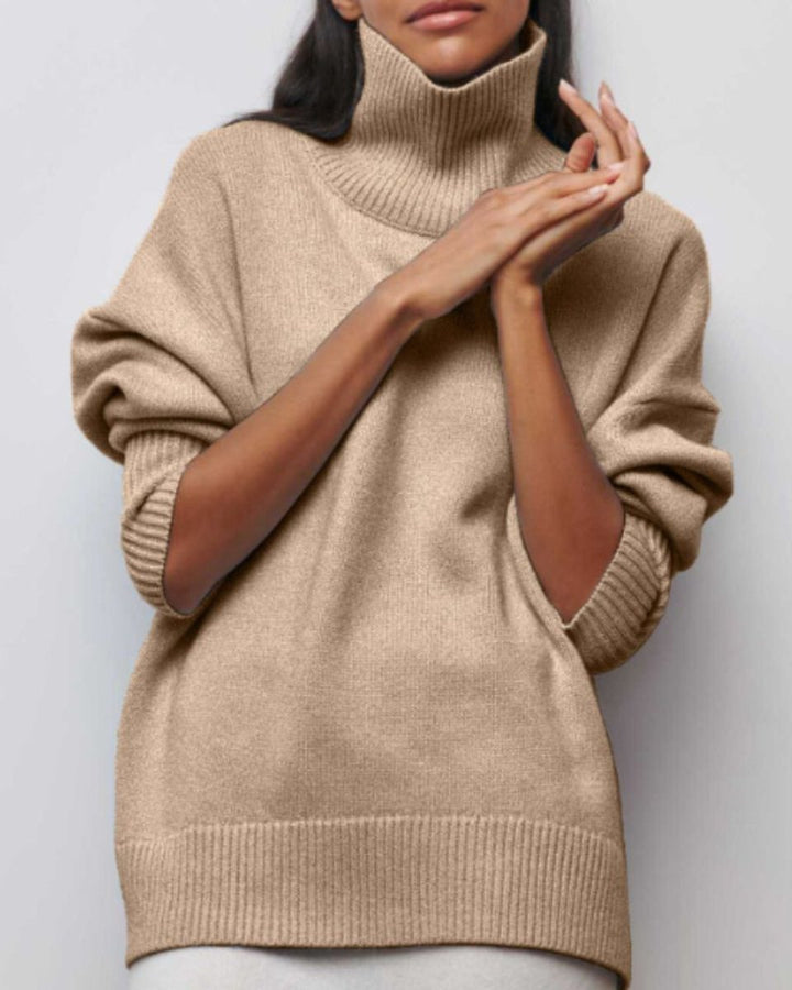 Women's Oversized Ribbed-Trim Knit Turtleneck Jumper