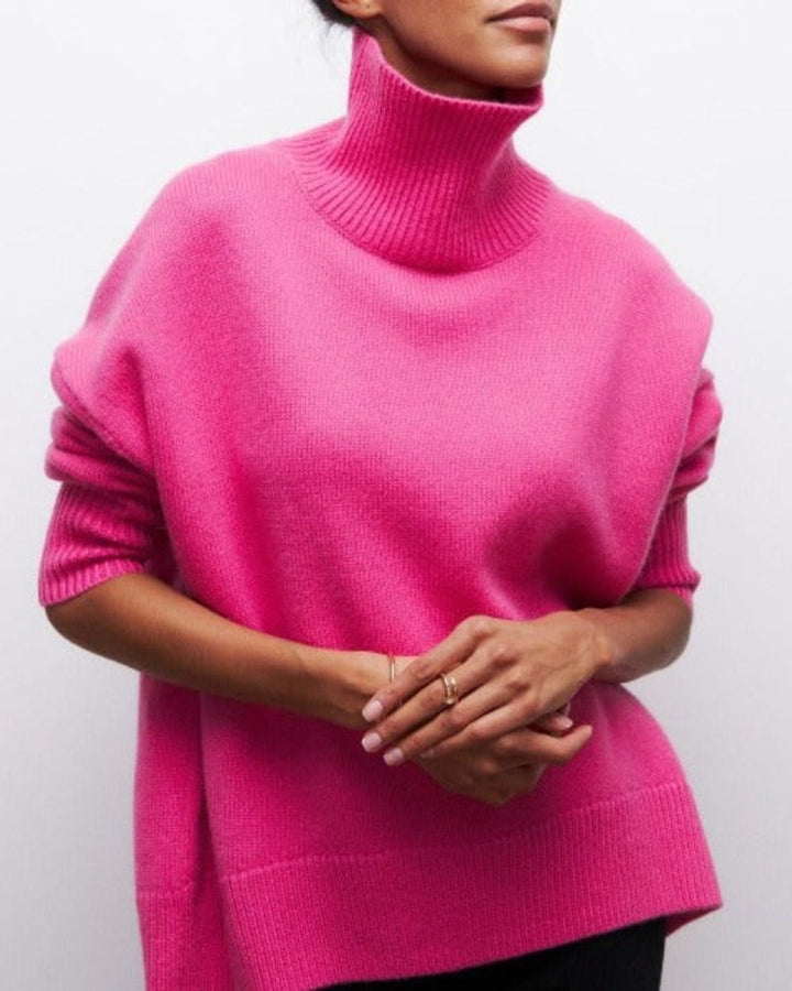 Women's Oversized Ribbed-Trim Knit Turtleneck Jumper
