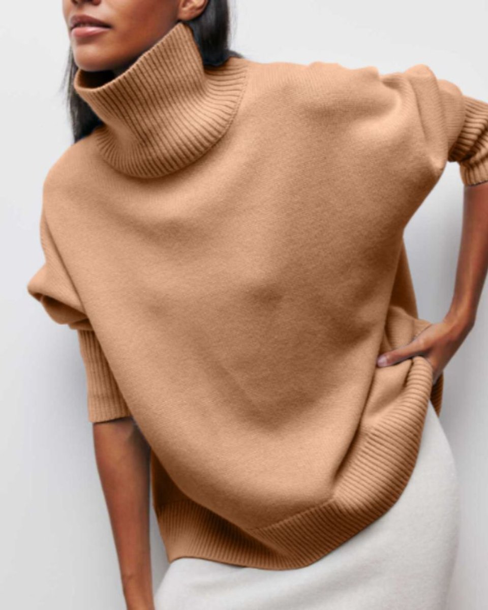 Women's Oversized Ribbed-Trim Knit Turtleneck Jumper