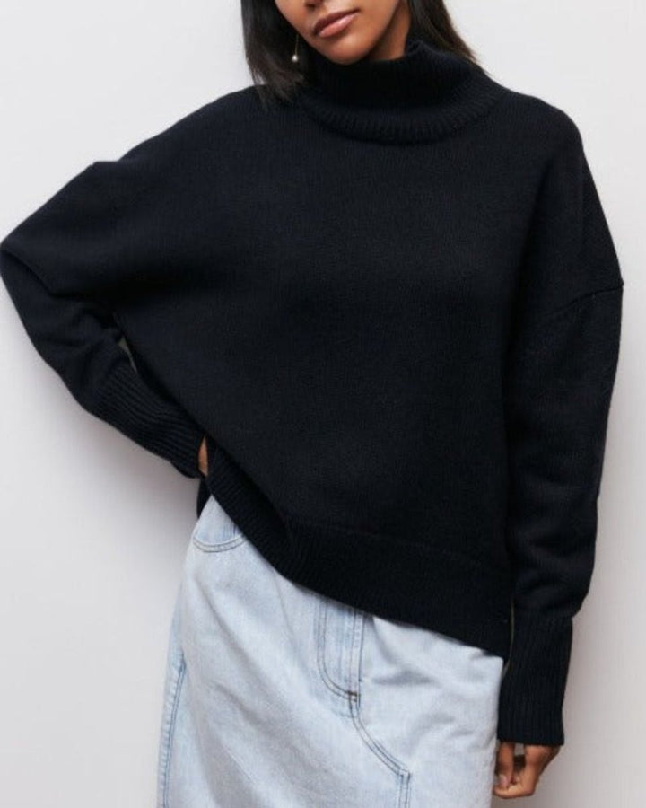 Women's Oversized Ribbed-Trim Knit Turtleneck Jumper
