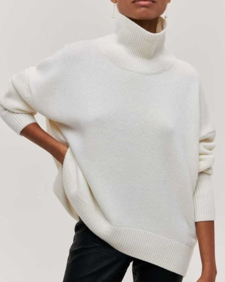 Women's Oversized Ribbed-Trim Knit Turtleneck Jumper