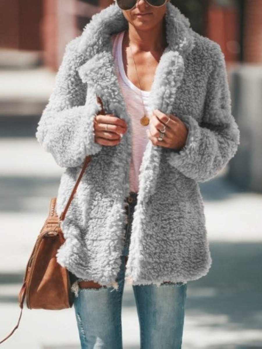 Women's Oversized Teddy Faux Fur Coat Notch Collar Open Front