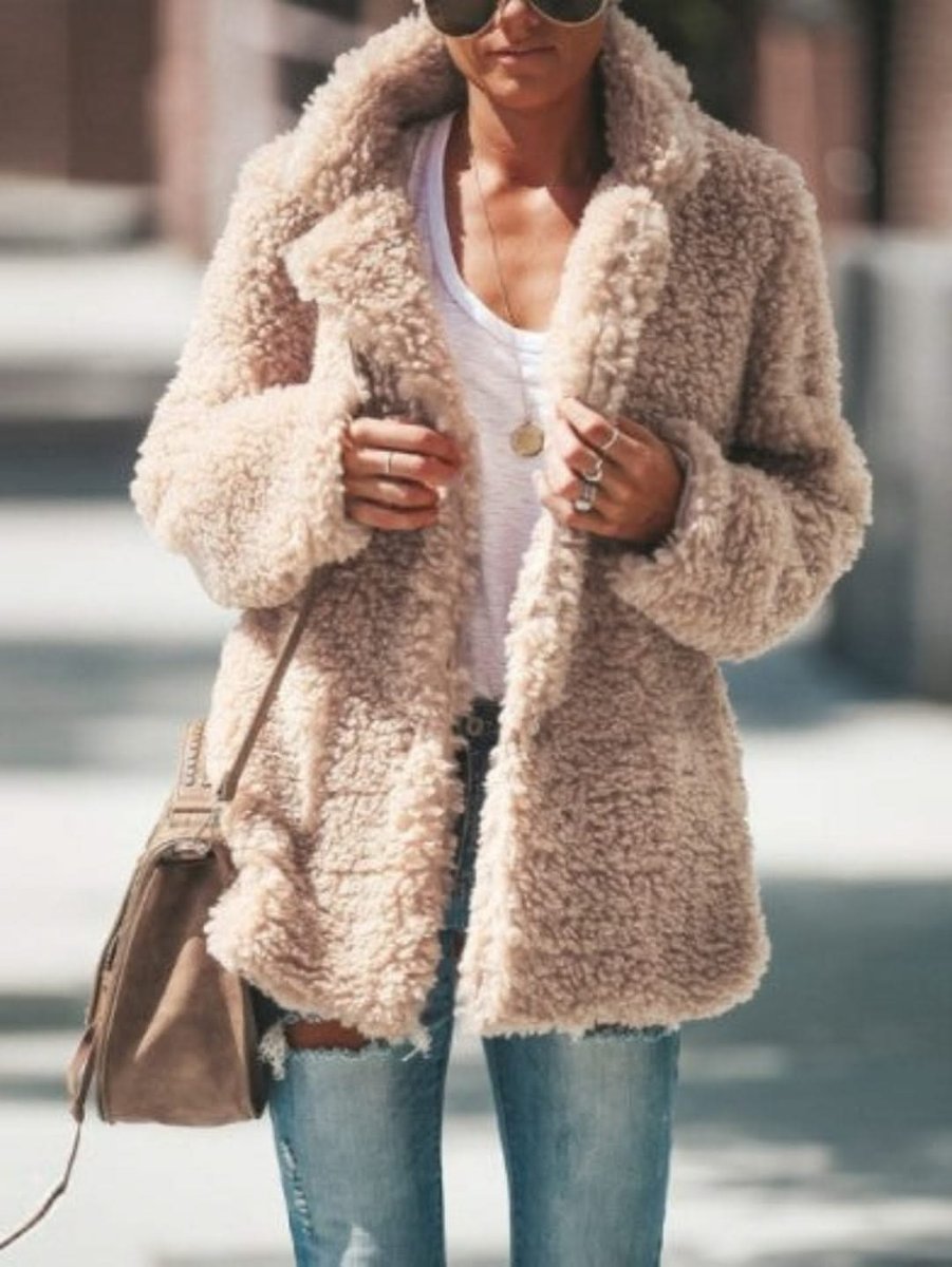 Women's Oversized Teddy Faux Fur Coat Notch Collar Open Front