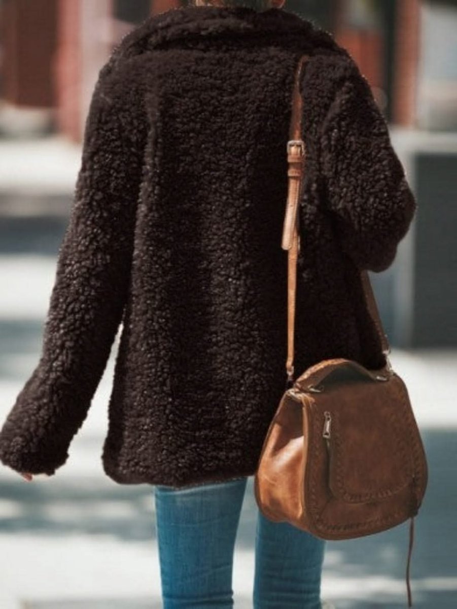Women's Oversized Teddy Faux Fur Coat Notch Collar Open Front