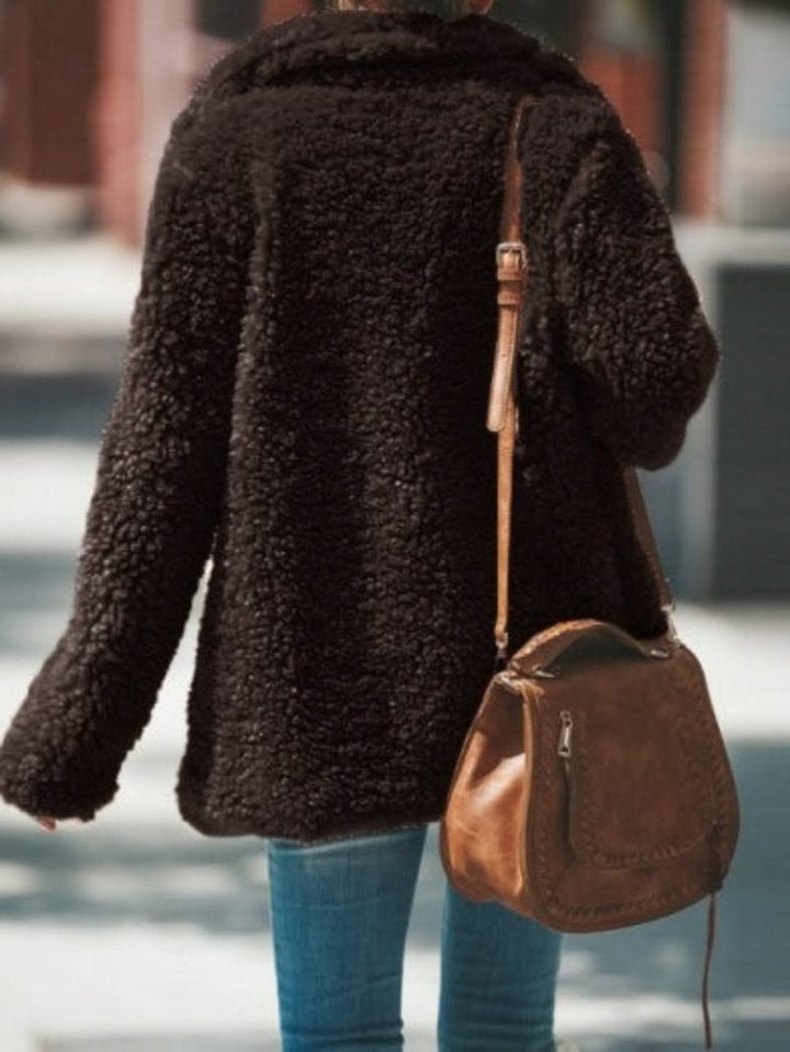 Women's Oversized Teddy Faux Fur Coat Notch Collar Open Front