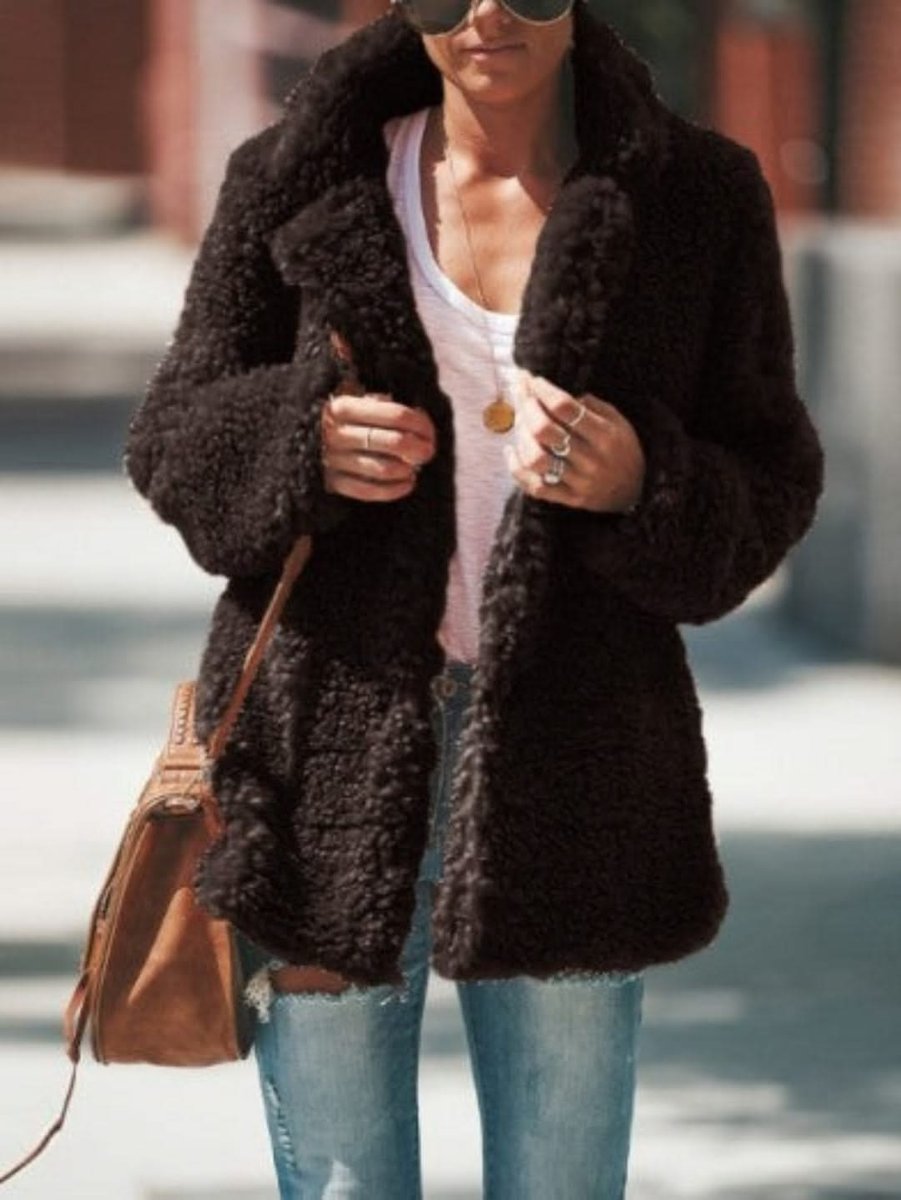 Women's Oversized Teddy Faux Fur Coat Notch Collar Open Front
