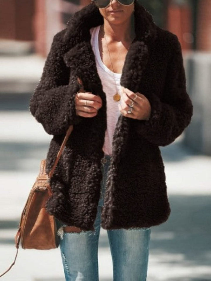Women's Oversized Teddy Faux Fur Coat Notch Collar Open Front
