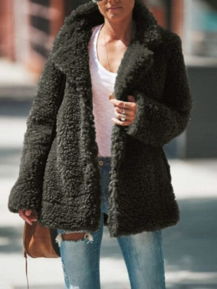 Women's Oversized Teddy Faux Fur Coat Notch Collar Open Front