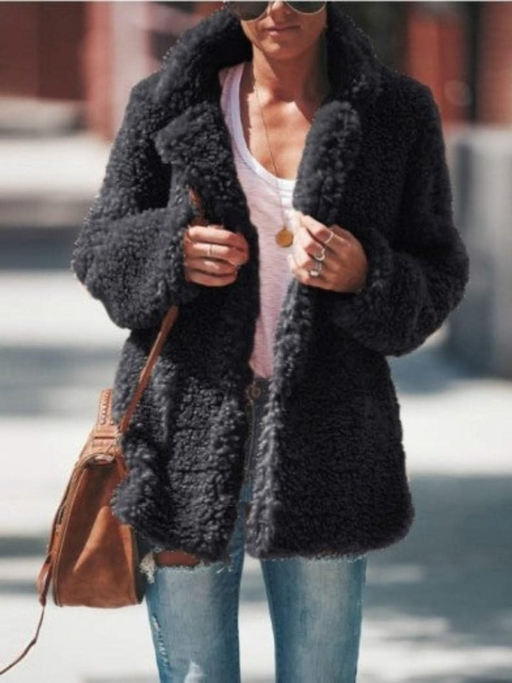 Women's Oversized Teddy Faux Fur Coat Notch Collar Open Front