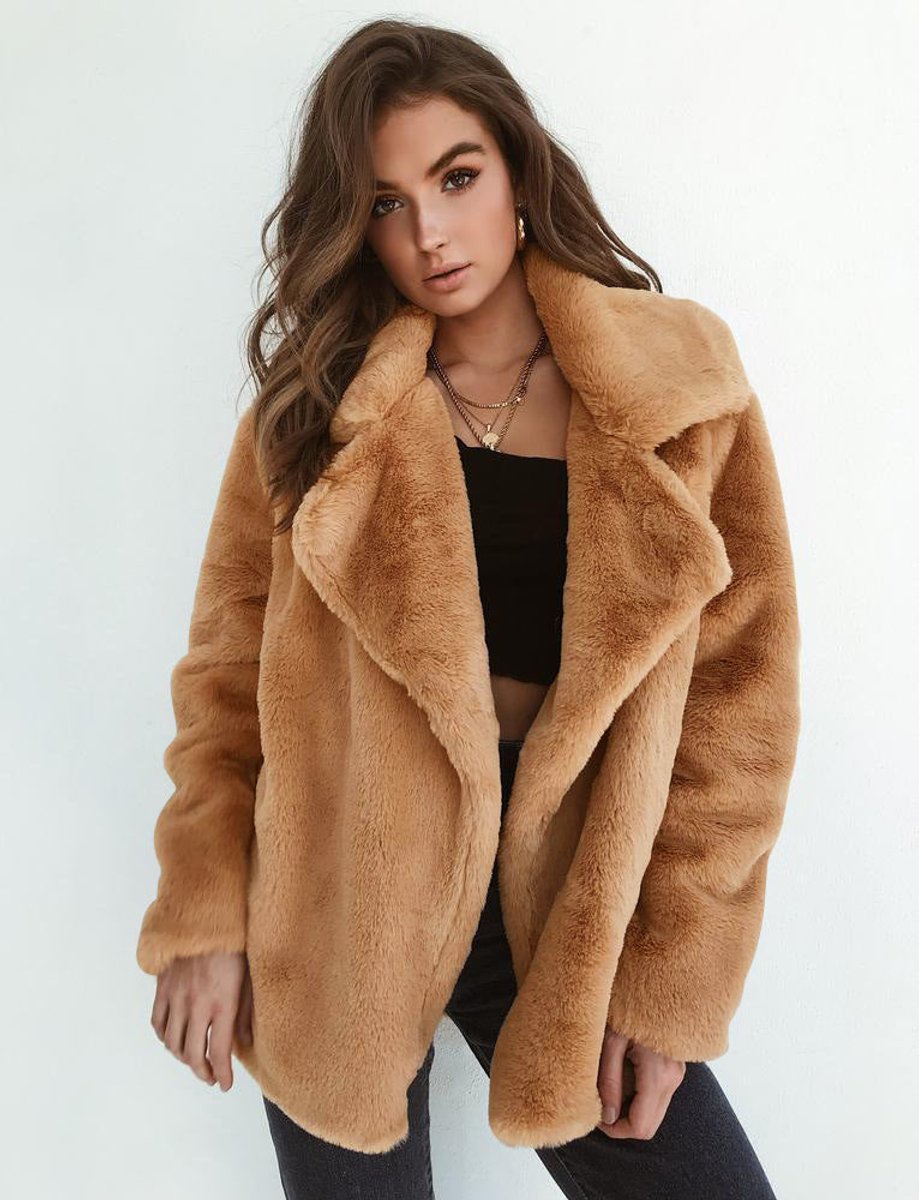 Women's Oversized Teddy Faux Fur Coat Soft Lapel Collar