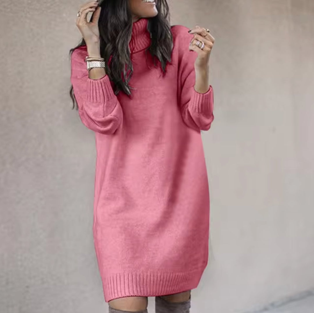 Women's Oversized Turtleneck Knee-Length Knitted Dress