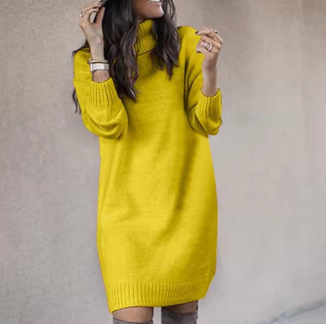 Women's Oversized Turtleneck Knee-Length Knitted Dress