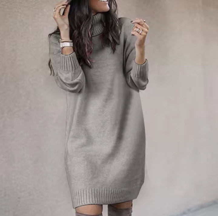 Women's Oversized Turtleneck Knee-Length Knitted Dress