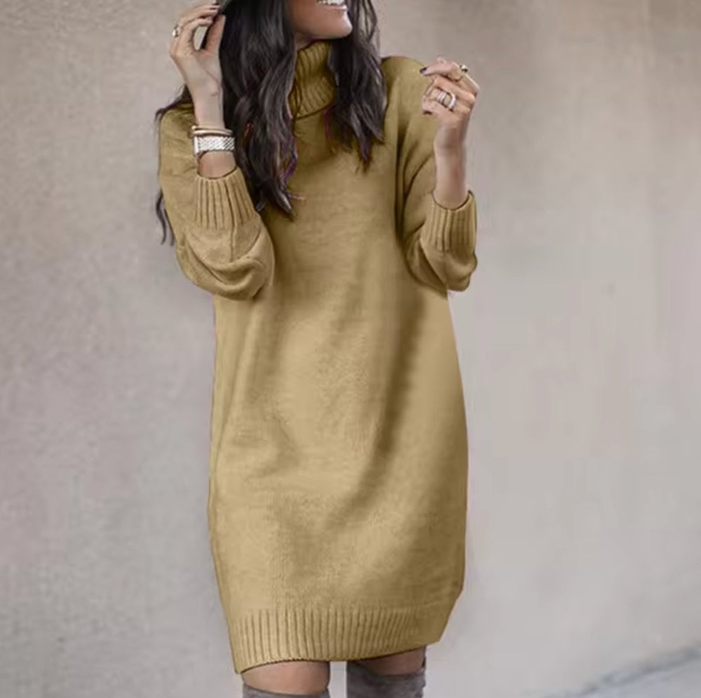 Women's Oversized Turtleneck Knitted Dress Long Sleeve