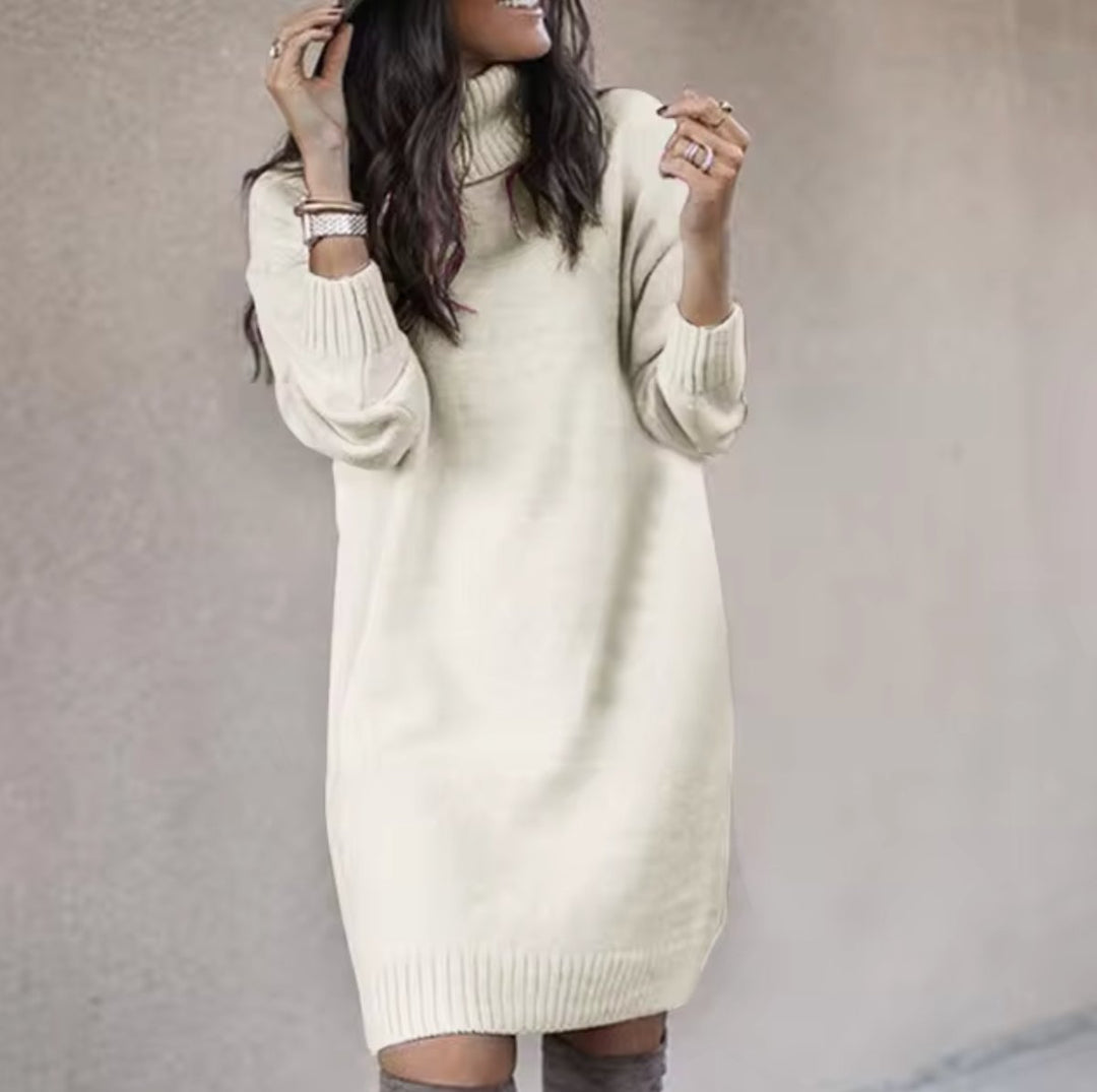 Women's Oversized Turtleneck Knitted Dress Long Sleeve