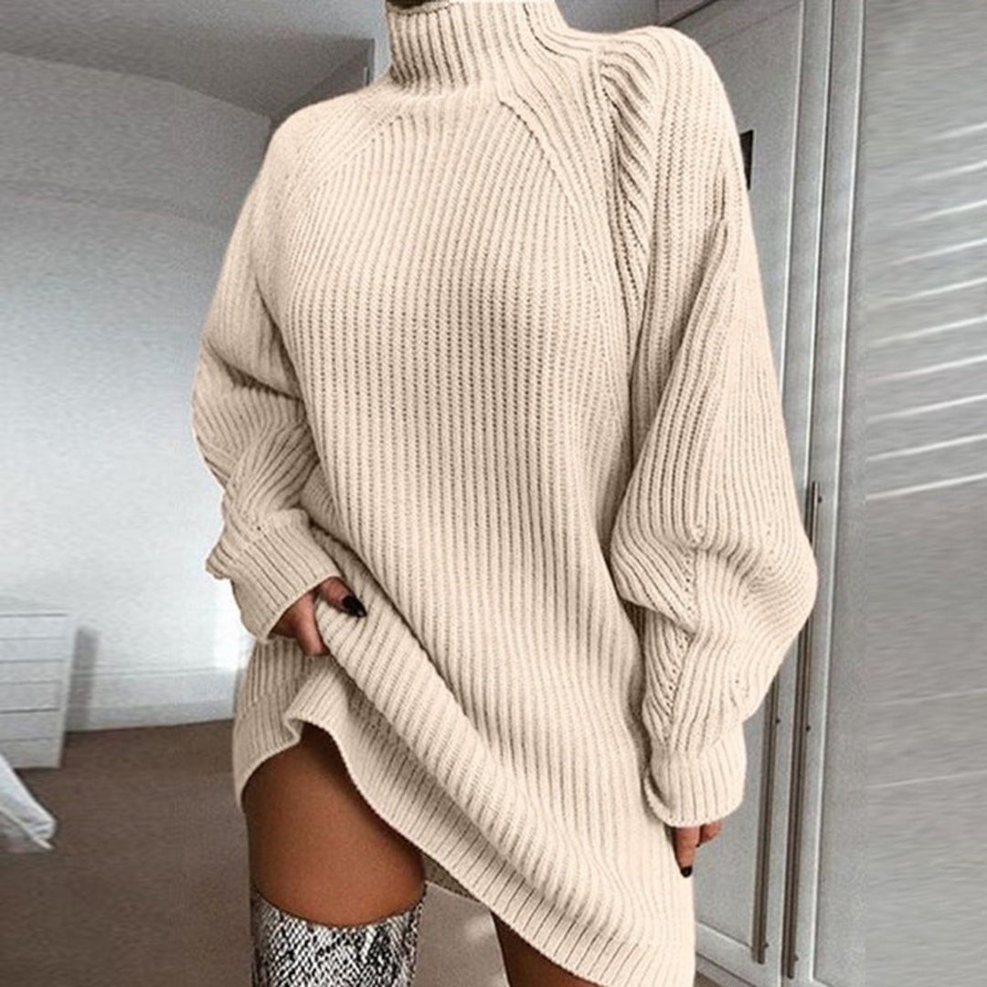 Women's Oversized Turtleneck Ribbed Knitted Dress