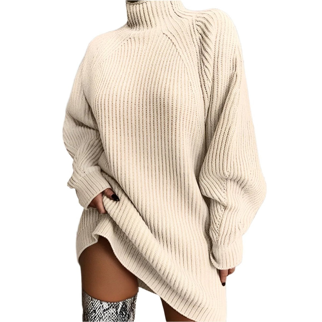Women's Oversized Turtleneck Ribbed Knitted Dress